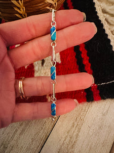 Zuni Blue Opal & Sterling Silver Inlay Link Bracelet