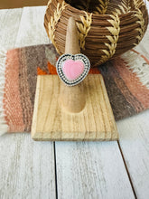 Load image into Gallery viewer, Navajo Sterling Silver &amp; Queen Pink Conch Shell Adjustable Heart Ring