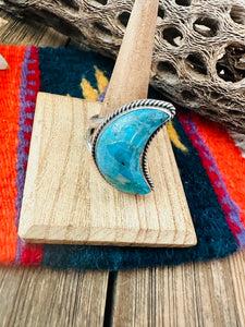 Navajo Turquoise and Sterling Silver Adjustable Crescent Moon Ring