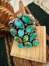 Load image into Gallery viewer, Navajo Sonoran Mountain Turquoise &amp; Sterling Silver Adjustable Cluster Ring