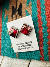 Load image into Gallery viewer, *Authentic* Navajo Sterling Silver &amp; Rose Dahlia Square Stud Earrings