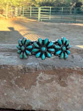 Load image into Gallery viewer, Handmade Sterling Silver &amp; Royston Flower Turquoise Cluster Cuff Bracelet