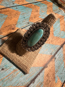 THE POP Handmade Turquoise And Sterling Silver Adjustable Single Stone Statement Ring