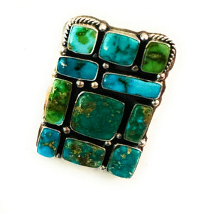 Navajo Sonoran Mountain Turquoise & Sterling Silver Adjustable Cluster Ring