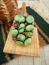 Load image into Gallery viewer, Navajo Carico Lake Turquoise, Coral &amp; Sterling Silver Adjustable Cluster Ring