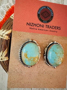 Navajo Turquoise & Sterling Silver Post Earrings Signed