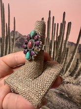 Load image into Gallery viewer, Beautiful Handmade Rhodonite, Turquoise, Fire Opal And Sterling Silver Adjustable Ring