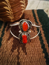 Load image into Gallery viewer, Old Pawn Navajo Sterling Silver &amp; Coral Cuff Bracelet