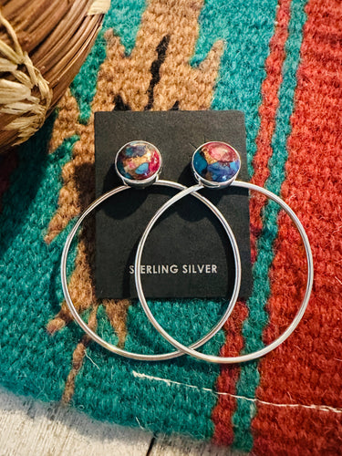 *AUTHENTIC* Navajo Pink Dream Mojave & Sterling Silver Dangle Hoop Earrings (Copy)
