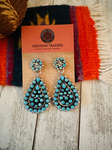 Navajo Turquoise & Sterling Silver Cluster Dangle Earrings