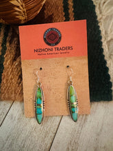 Load image into Gallery viewer, Navajo Sonoran Gold Turquoise And Sterling Silver Inlay Dangle Earrings