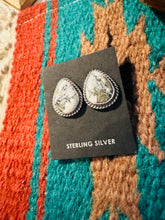 Load image into Gallery viewer, SALE *AUTHENTIC* Navajo White Buffalo and Sterling Silver Teardrop Post Earrings