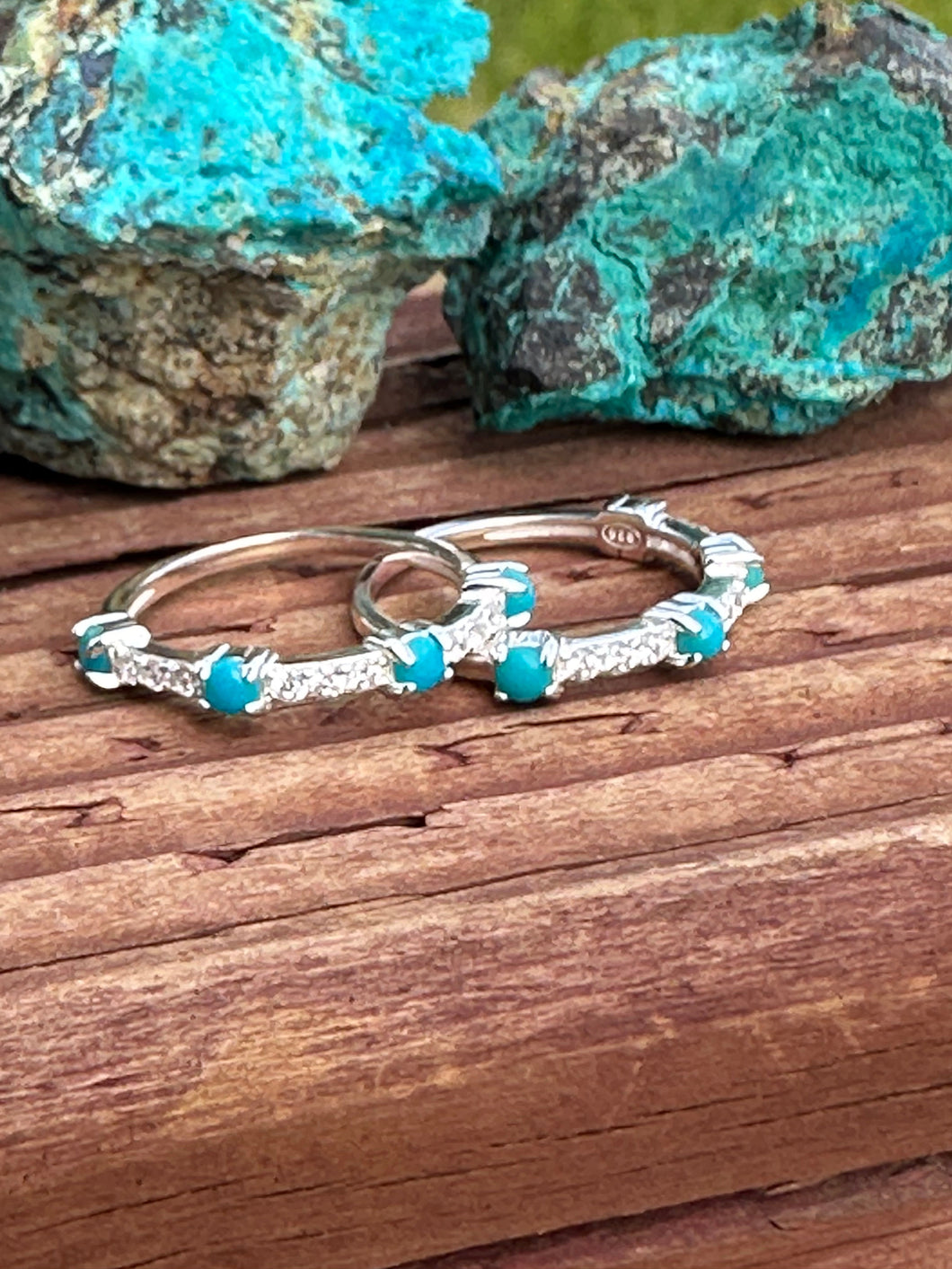 Handmade Sterling Silver Turquoise and CZ Eternity Band