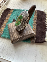 Load image into Gallery viewer, “Desert Treasure” Navajo Sonoran Gold Turquoise &amp; Sterling Silver Ring Size 8.5 Signed S.Tso