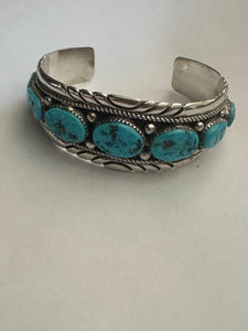 Navajo Old Pawn Natural Kingman Turquoise & Sterling Silver Cuff Bracelet