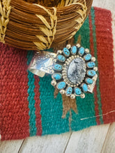 Load image into Gallery viewer, Navajo White Buffalo, Turquoise &amp; Sterling Silver Cluster Cuff Bracelet