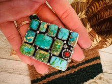 Load image into Gallery viewer, Navajo Sonoran Mountain Turquoise, Coral &amp; Sterling Silver Adjustable Cluster Ring