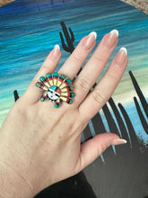 Load image into Gallery viewer, Handmade Multi Stone Southwestern Sunface And Sterling Silver Adjustable Ring