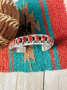 *Authentic* Navajo Red Spiny & Sterling Silver Cuff Bracelet by Darlene Begay