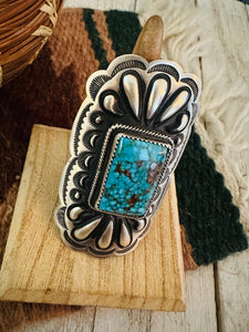 Navajo Turquoise & Sterling Silver Adjustable Concho Ring by Leander Tahe