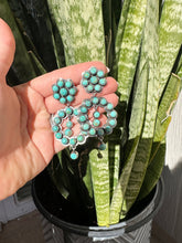 Load image into Gallery viewer, Handmade Turquoise and Sterling Silver Flower Cluster Post Dangle Earrings