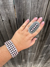 Load image into Gallery viewer, Navajo Sterling and Queen Pink Conch Shell Adjustable Ring Signed L Tahe