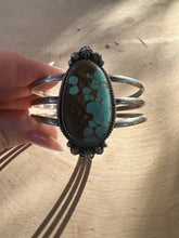 Load image into Gallery viewer, Handmade Sterling Silver &amp; Number 8 Turquoise Single Stone Cuff Bracelet