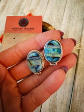 Load image into Gallery viewer, Navajo Spiderweb Opal &amp; Sterling Silver Inlay Post Earrings