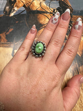 Load image into Gallery viewer, Beautiful Handmade Sonoran Turquoise And Sterling Silver Adjustable Single Stone Ring OVAL