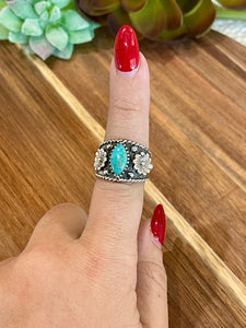 Beautiful Handmade Turquoise And Sterling Silver Adjustable  Ring