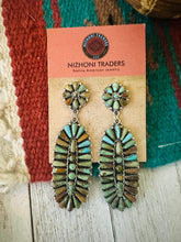 Load image into Gallery viewer, *AUTHENTIC* Navajo Turquoise &amp; Sterling Silver Cluster Dangle Earrings