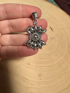 Handmade Sterling Silver Ball Pendant Floral Signed Nizhoni