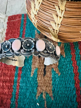 Load image into Gallery viewer, Navajo Queen Pink Conch &amp; Sterling Silver Flower Cuff Bracelet