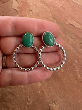 Load image into Gallery viewer, *Authentic* Handmade Turquoise &amp; Sterling Silver Hoop Earrings GREEN TONES