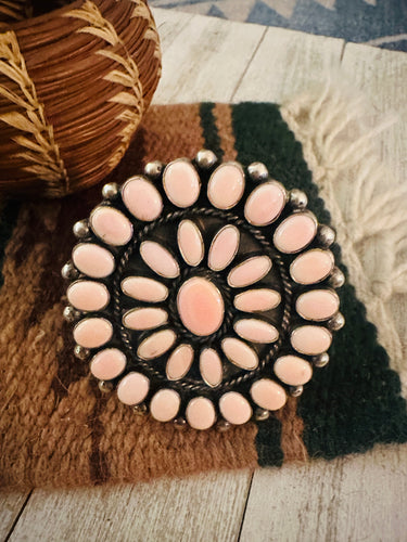 Navajo Queen Pink Conch Shell & Sterling Silver Cluster Cuff Bracelet