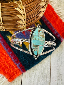 Navajo Turquoise & Sterling Silver Inlay Cuff Bracelet