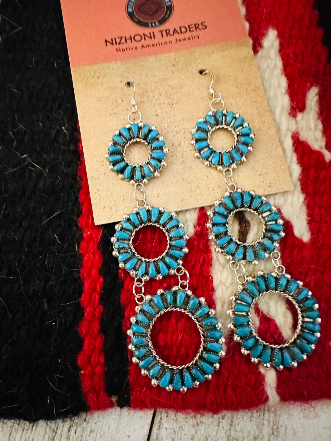 Zuni Sleeping Beauty Turquoise & Sterling Silver Cluster Dangle Earrings