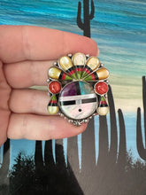 Load image into Gallery viewer, Handmade Multi Stone Southwestern Sunface And Sterling Silver Adjustable Ring