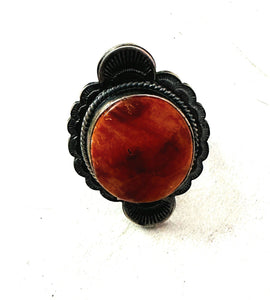 Navajo Orange Spiny & Sterling Silver Ring Size 8