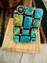 Load image into Gallery viewer, Navajo Sonoran Mountain Turquoise &amp; Sterling Silver Adjustable Cluster Ring