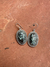 Load image into Gallery viewer, Handmade New Lander Turquoise and Sterling Silver Dangles 1