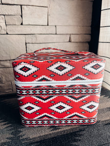 Traveling Beauty Box (Red Aztec & Cowhide)
