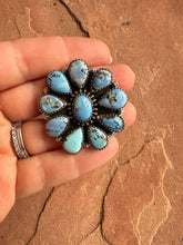 Load image into Gallery viewer, Beautiful Handmade Golden Hills Turquoise And Sterling Silver Adjustable Cluster Flower Ring