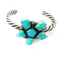 Load image into Gallery viewer, Navajo Kingman Turquoise &amp; Sterling Silver Cluster Cuff Bracelet