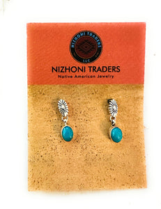 Navajo Turquoise & Sterling Silver Flower Dangle Earrings