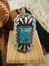 Load image into Gallery viewer, Navajo Turquoise &amp; Sterling Silver Adjustable Concho Ring by Leander Tahe