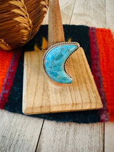 Load image into Gallery viewer, Navajo Turquoise &amp; Sterling Silver Adjustable Moon Ring by Russell Sam