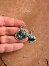 Load image into Gallery viewer, Handmade New Lander Turquoise and Sterling Silver Dangles