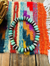Load image into Gallery viewer, Handcrafted Turquoise &amp; Sterling Silver Saucer Bead Stretch Bracelet