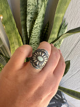 Load image into Gallery viewer, Beautiful Concho Handmade Palomino Turquoise And Sterling Silver Adjustable Ring